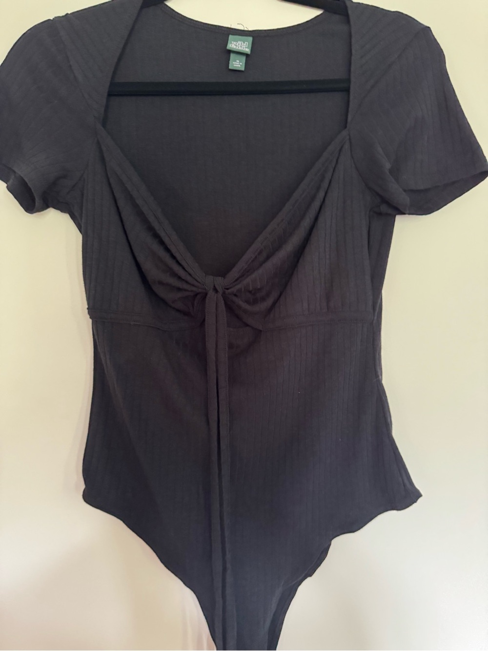 Mossimo Supply Co. Black Short-Sleeve Tie-Front Ribbed Bodysuit